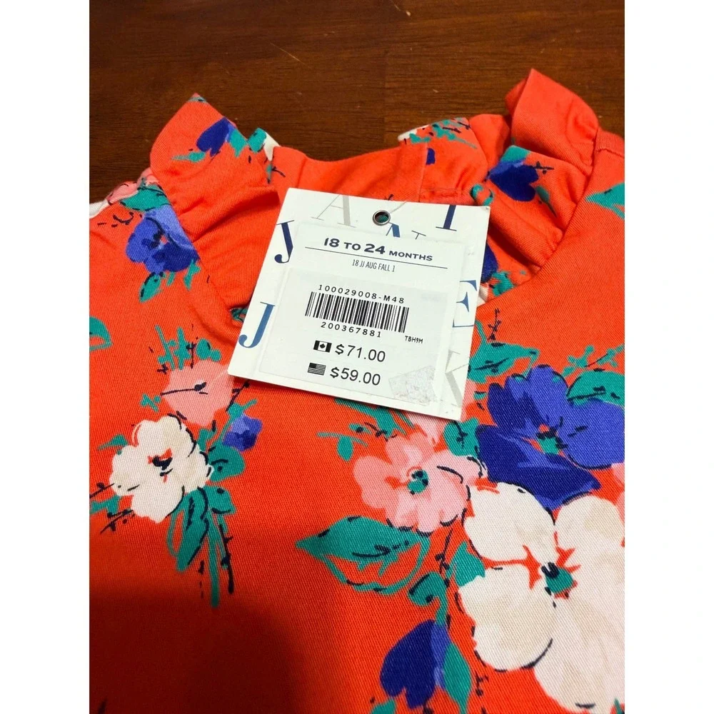 NEW Janie and Jack Girls Floral Jumpsuit 18-24M Coral Ruffle Sleeveless
